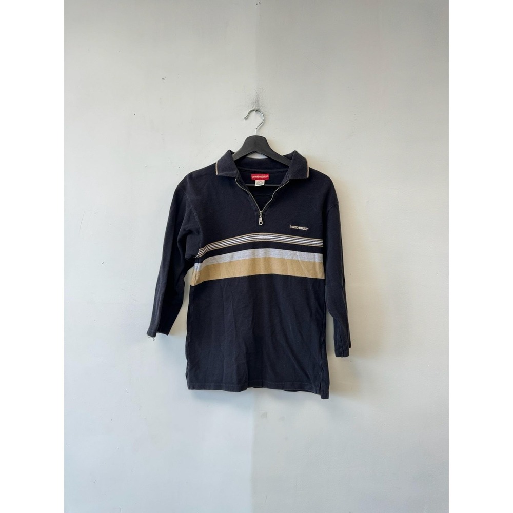 Vintage Unionbay‎ Shirt Kids Large 14-16 Black Stripe Long Sleeve 1/4 Zip Y2K